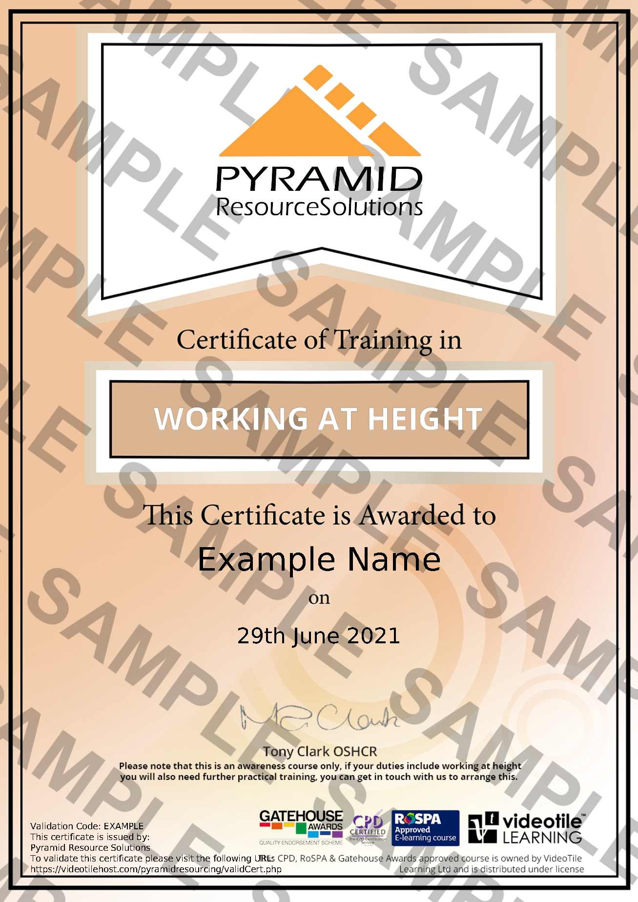 sample certificate
